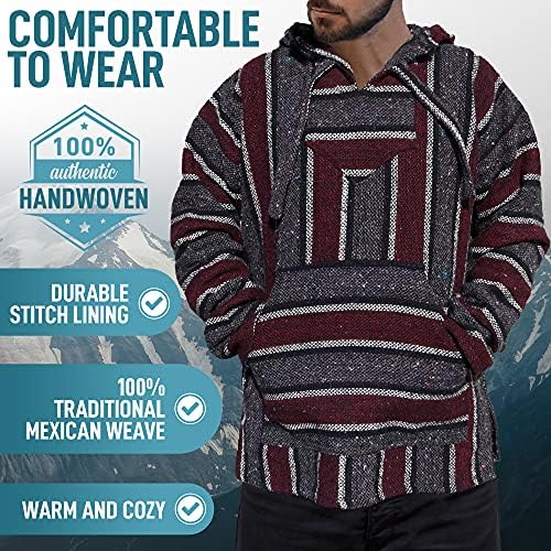Автентична мексиканска Hoody Baja с качулка - Тъкани Пуловер, Яке-Пуловер